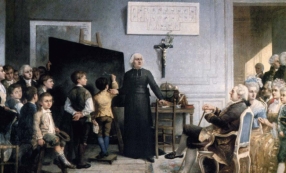 Gonzague Privat (1843- ?), l’Abbé de l’Épée instruisant ses élèves en présence de Louis XVI, INJS de Paris